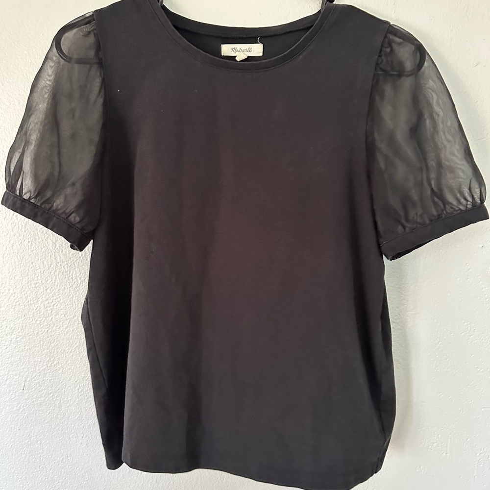 Madewell Black Boxy Sheer Sleeve Blouse
